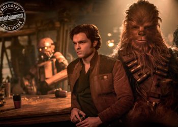 SOLO: A STAR WARS STORY.
Alden Ehrenreich as Han Solo and Joonas Suotamo as Chewbacca