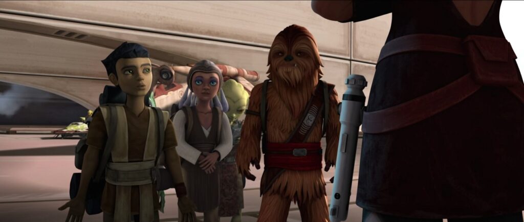 Il Padawan Gungi con i suoi compagni,  in Clone Wars stagione 5