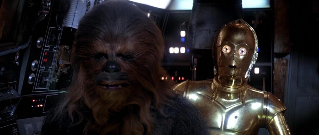 Chewbacca alla guida del Millenium Falcon