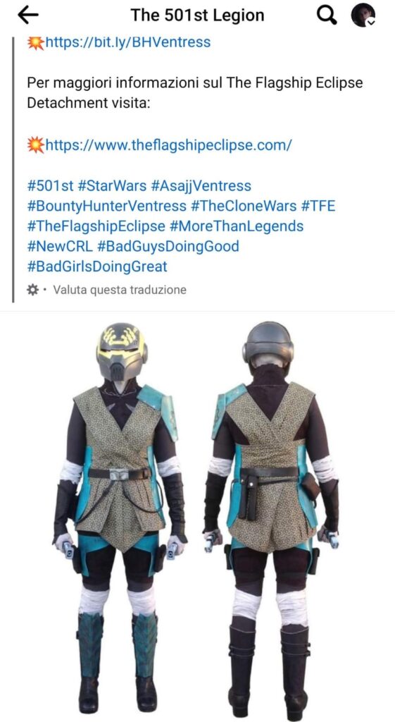 Screen che mostra il costume del CRL 501st