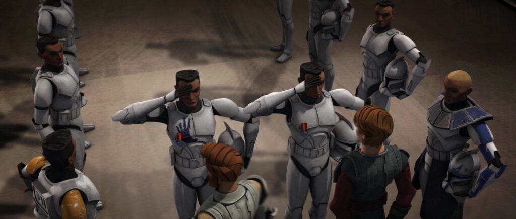 The Clone Wars stagione 1 episodio 5. I Cloni Echo e Fives vengono accolti nella 501 dai Generali Skywalker e Kenobi. Successivamente Echo entrerà nella Bad Batch.