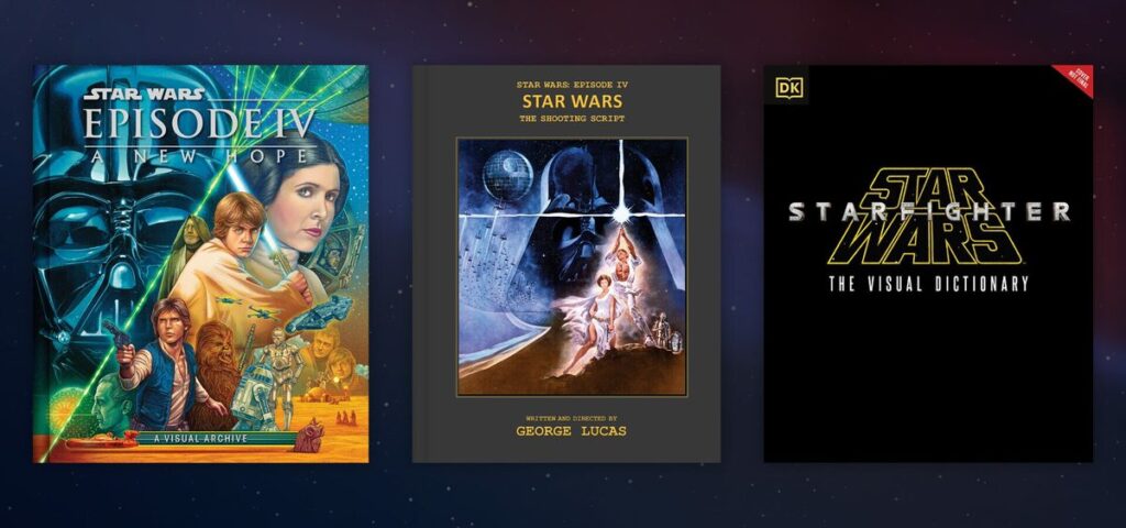 A New Hope: A Visual Archive, lo shooting script da collezione e la Starfighter Visual Dictionary, tra i titoli presentati al panel (Immagine: Lucasfilm / StarWars.com)